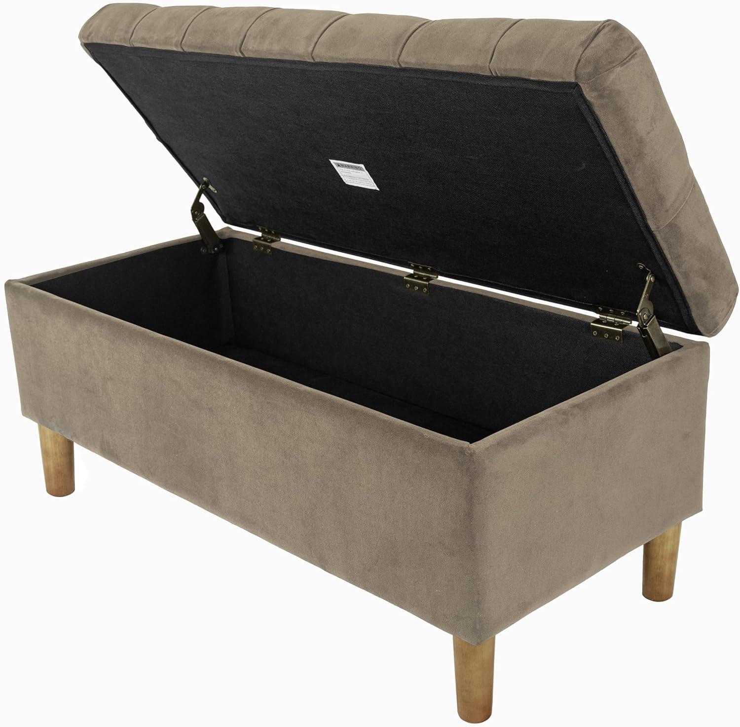 imageHomePop Large Decorative Storage Bench Blue Geometric PatternFawn Velvet