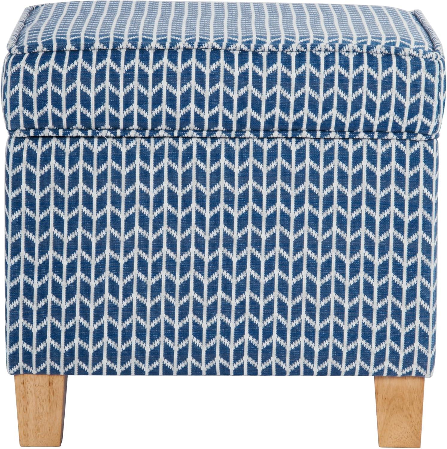 imageHomePop Small Square Storage Ottoman with LiftOff Top Gray and Cream Stripe Fabric Upholstered Accent Footrest Stool with Wood Legs for Living Room Bedroom EntrywayBlue Chevron Print