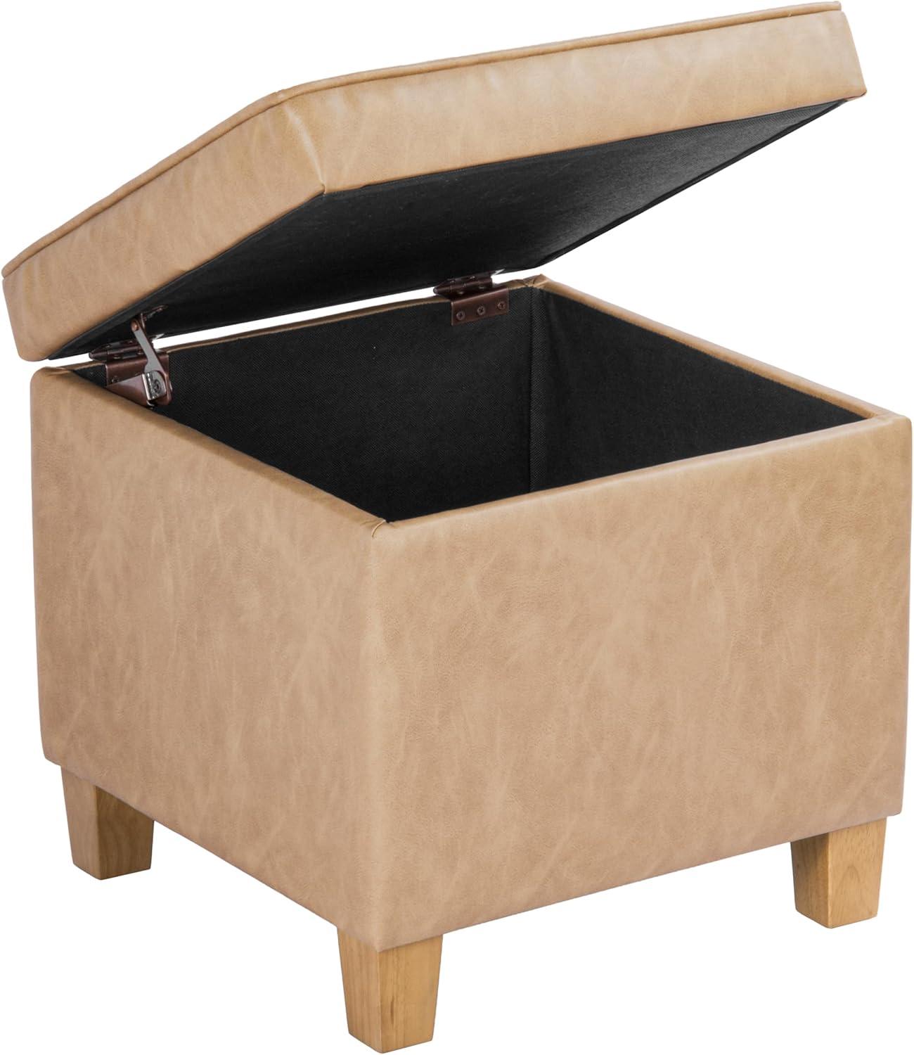 imageHomePop Small Square Storage Ottoman with LiftOff Top Gray and Cream Stripe Fabric Upholstered Accent Footrest Stool with Wood Legs for Living Room Bedroom EntrywaySand Faux Leather