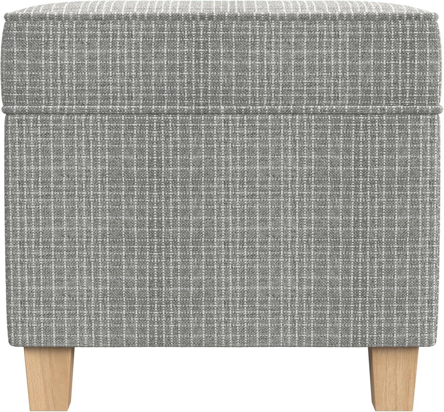 imageHomePop Small Square Storage Ottoman with LiftOff Top Gray and Cream Stripe Fabric Upholstered Accent Footrest Stool with Wood Legs for Living Room Bedroom EntrywaySage Mini Grid Pattern