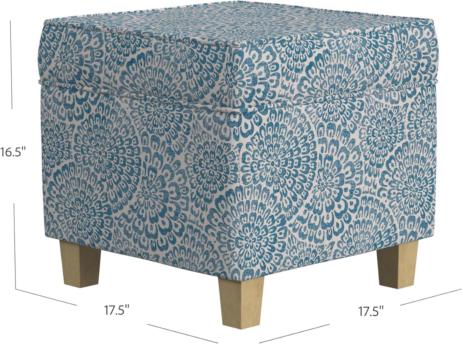 imageHomePop Small Square Storage Ottoman with LiftOff Top Gray and Cream Stripe Fabric Upholstered Accent Footrest Stool with Wood Legs for Living Room Bedroom EntrywayBlue and Cream Modern Floral