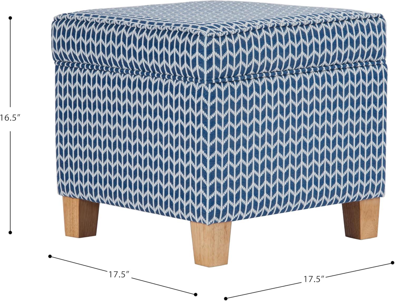 imageHomePop Small Square Storage Ottoman with LiftOff Top Gray and Cream Stripe Fabric Upholstered Accent Footrest Stool with Wood Legs for Living Room Bedroom EntrywayBlue Chevron Print