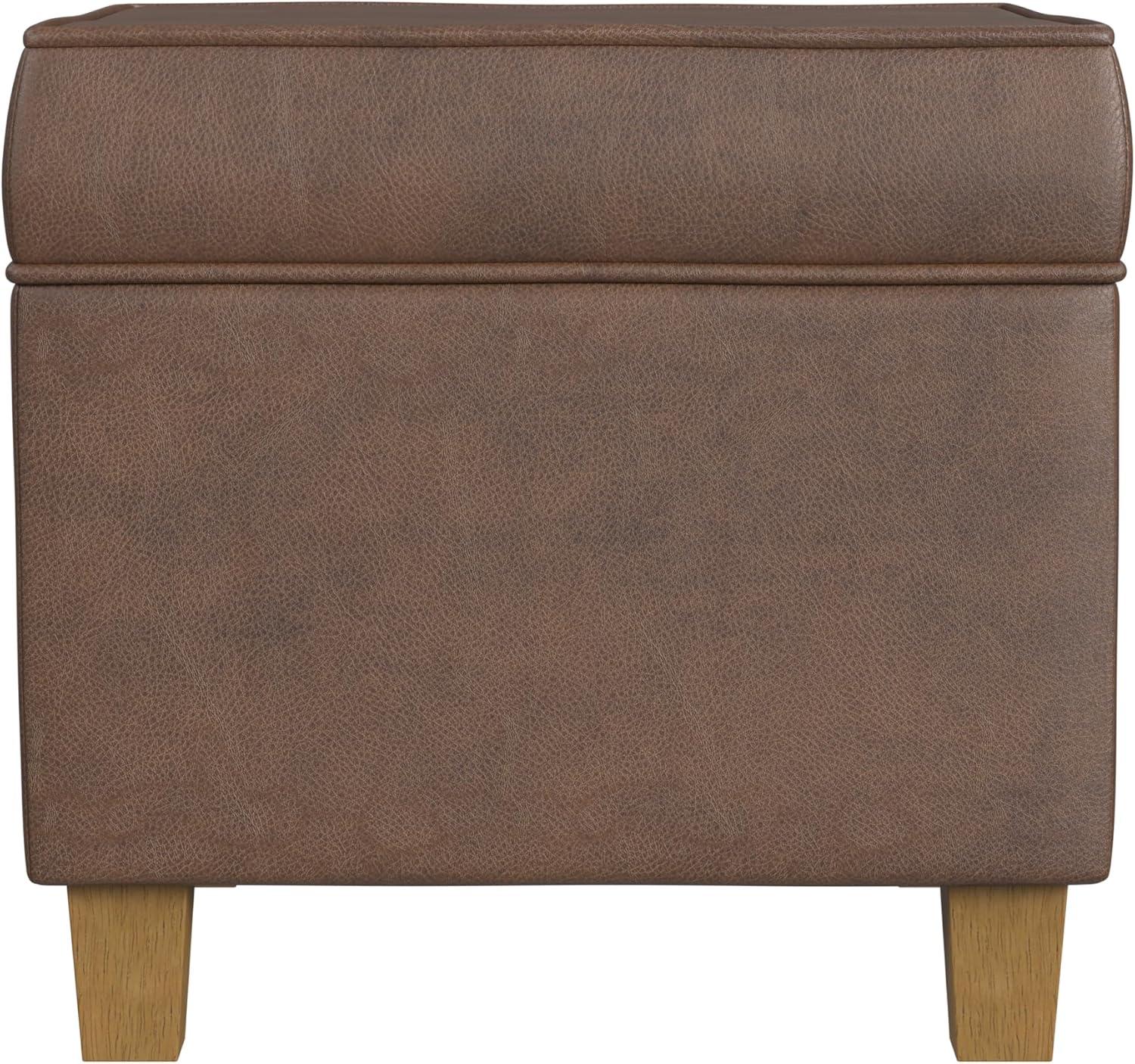 imageHomePop Small Square Storage Ottoman with LiftOff Top Gray and Cream Stripe Fabric Upholstered Accent Footrest Stool with Wood Legs for Living Room Bedroom EntrywayBrown Faux Leather