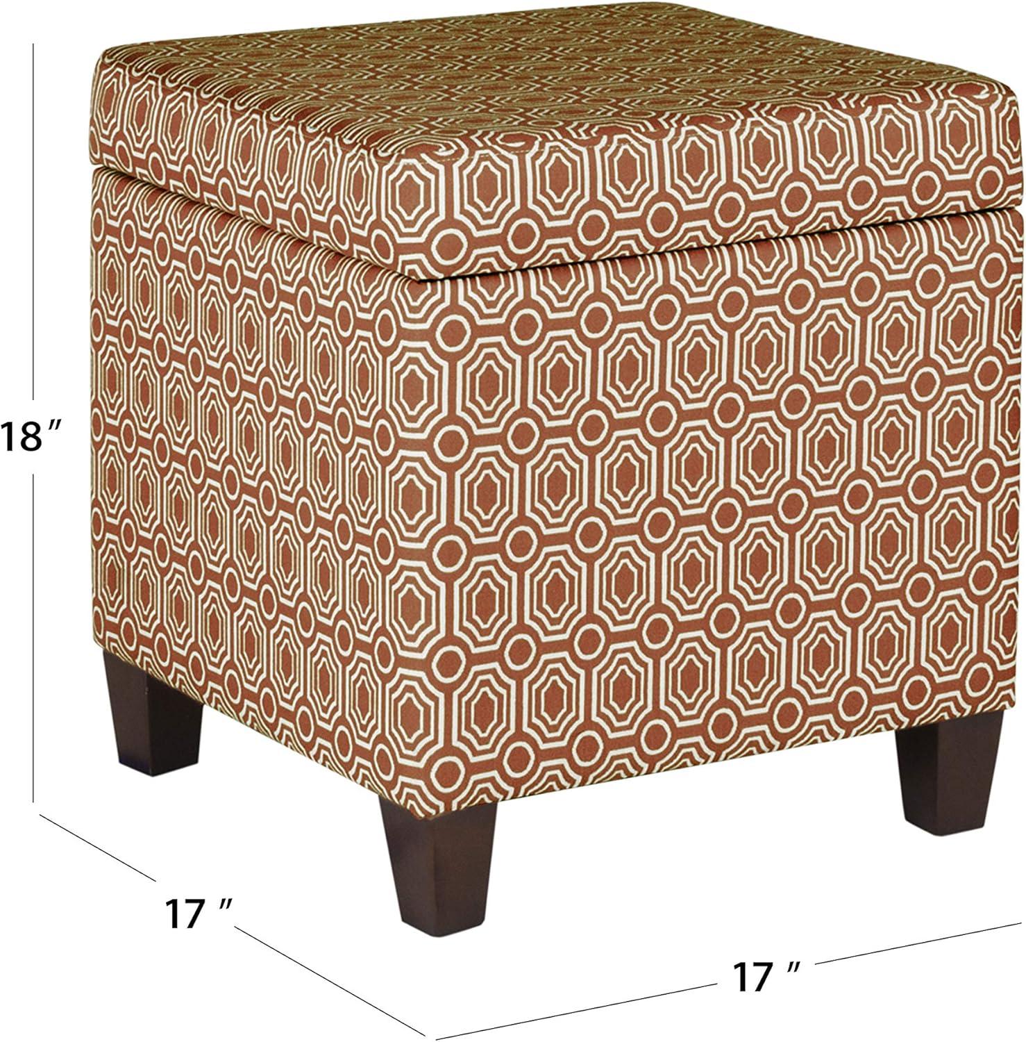 imageHomePop Small Square Storage Ottoman with LiftOff Top Gray and Cream Stripe Fabric Upholstered Accent Footrest Stool with Wood Legs for Living Room Bedroom EntrywayOrange Geometric