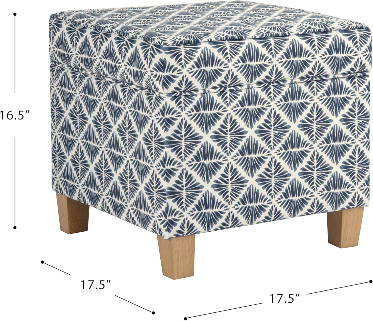 imageHomePop Small Square Storage Ottoman with LiftOff Top Gray and Cream Stripe Fabric Upholstered Accent Footrest Stool with Wood Legs for Living Room Bedroom EntrywayBlue Geometric Pattern