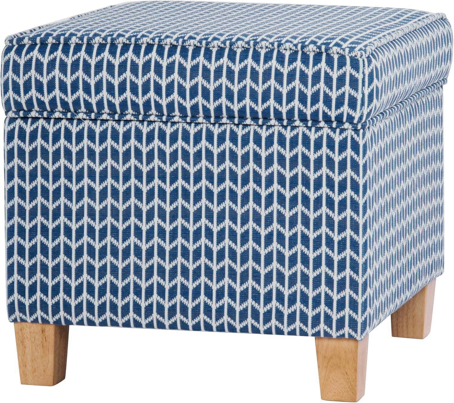 imageHomePop Small Square Storage Ottoman with LiftOff Top Gray and Cream Stripe Fabric Upholstered Accent Footrest Stool with Wood Legs for Living Room Bedroom EntrywayBlue Chevron Print
