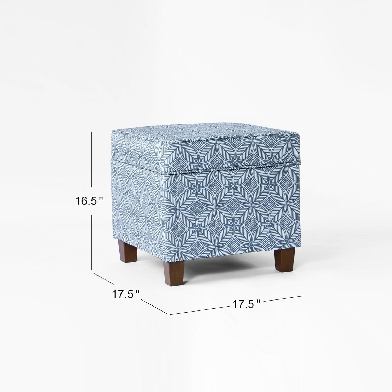imageHomePop Small Square Storage Ottoman with LiftOff Top Gray and Cream Stripe Fabric Upholstered Accent Footrest Stool with Wood Legs for Living Room Bedroom EntrywayBlue Indigo Print