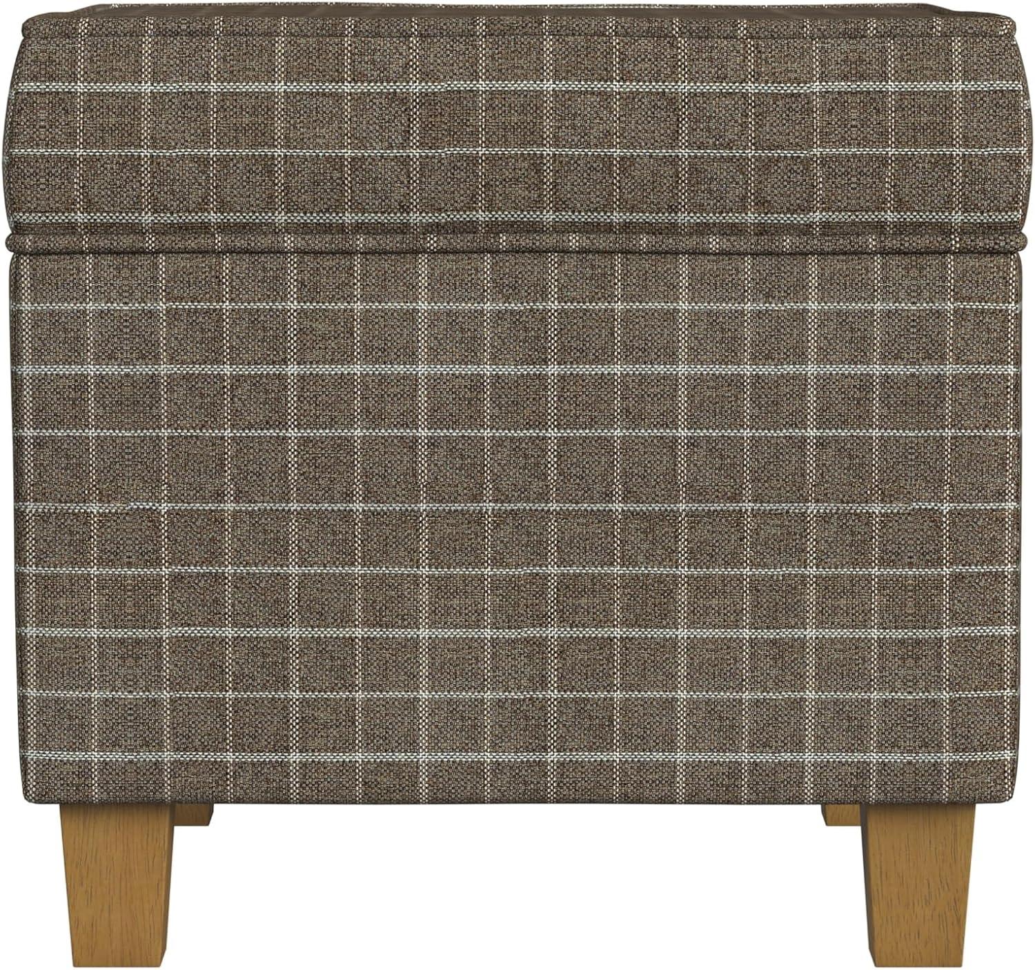 imageHomePop Small Square Storage Ottoman with LiftOff Top Gray and Cream Stripe Fabric Upholstered Accent Footrest Stool with Wood Legs for Living Room Bedroom EntrywayBrown Window Pane Fabric