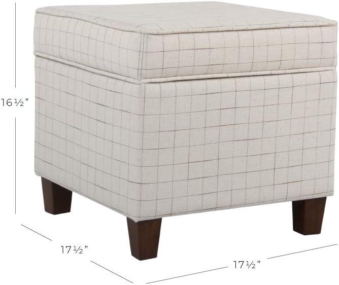 imageHomePop Small Square Storage Ottoman with LiftOff Top Gray and Cream Stripe Fabric Upholstered Accent Footrest Stool with Wood Legs for Living Room Bedroom EntrywayNatural Windowpane