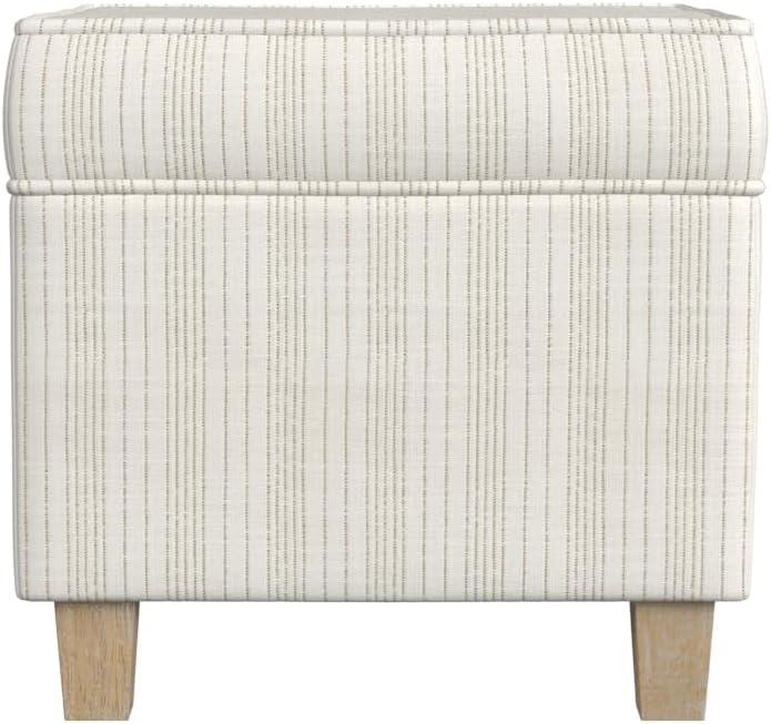 imageHomePop Small Square Storage Ottoman with LiftOff Top Gray and Cream Stripe Fabric Upholstered Accent Footrest Stool with Wood Legs for Living Room Bedroom EntrywayMarigold Pinstripe Cream Fabric