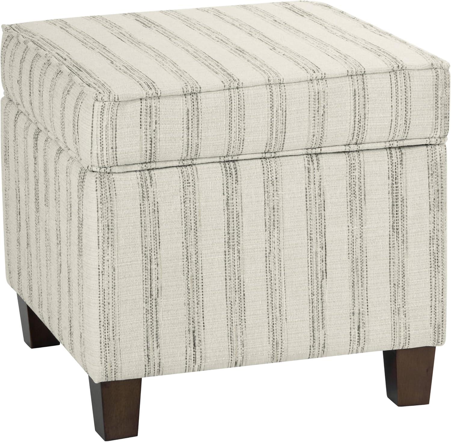 imageHomePop Small Square Storage Ottoman with LiftOff Top Gray and Cream Stripe Fabric Upholstered Accent Footrest Stool with Wood Legs for Living Room Bedroom EntrywayGray and Cream Stripe