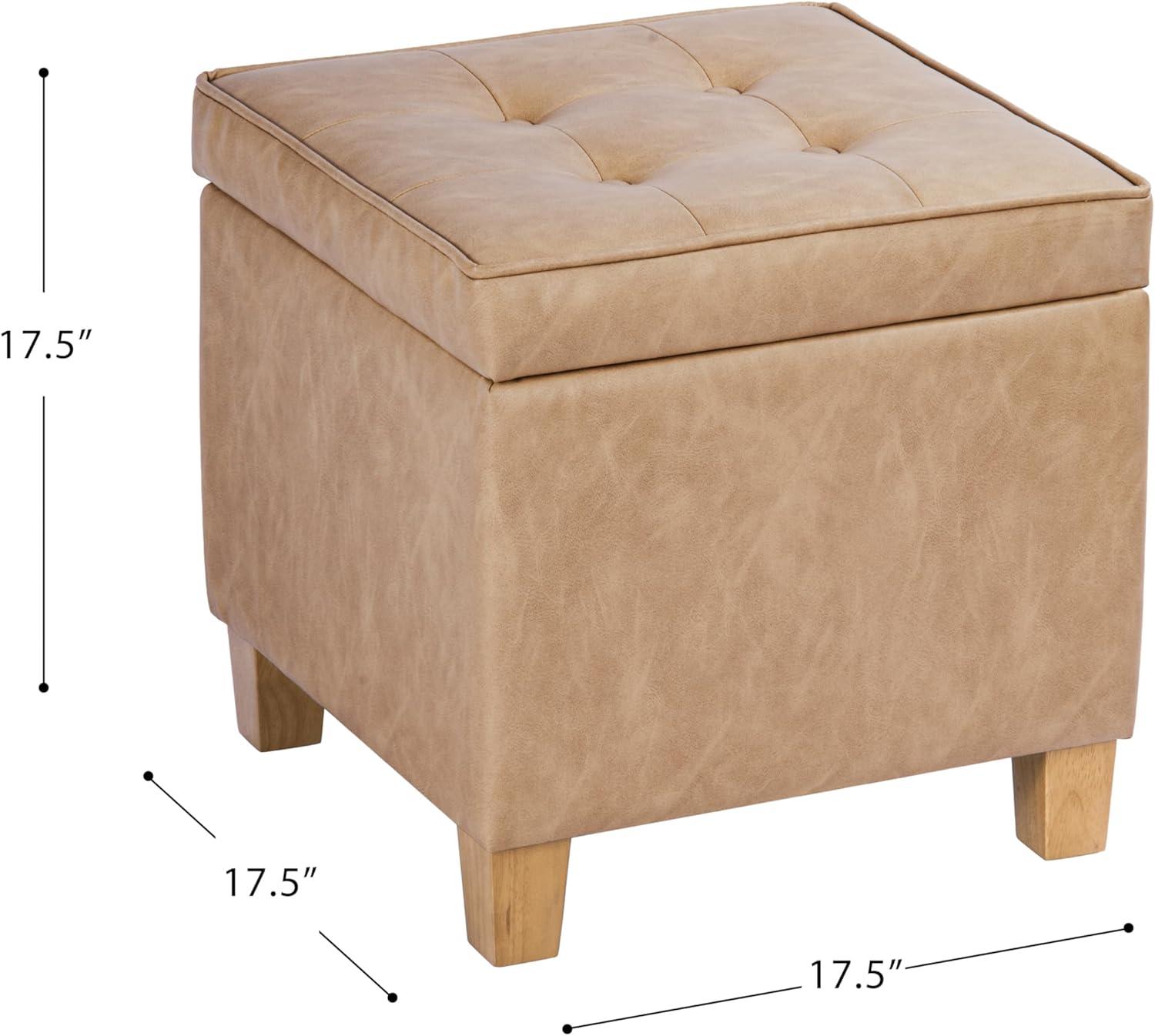 imageHomePop Small Square Storage Ottoman with LiftOff Top Gray and Cream Stripe Fabric Upholstered Accent Footrest Stool with Wood Legs for Living Room Bedroom EntrywaySand Faux Leather