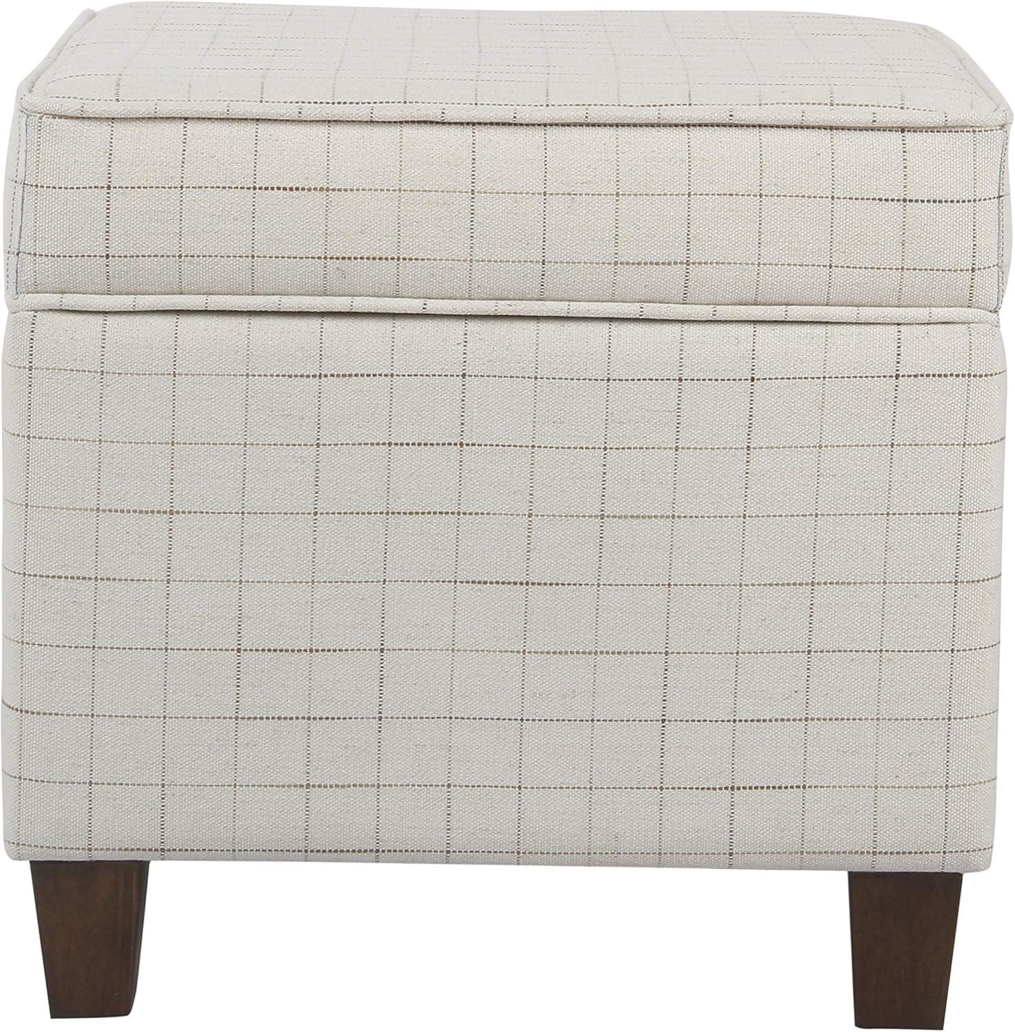 imageHomePop Small Square Storage Ottoman with LiftOff Top Gray and Cream Stripe Fabric Upholstered Accent Footrest Stool with Wood Legs for Living Room Bedroom EntrywayNatural Windowpane