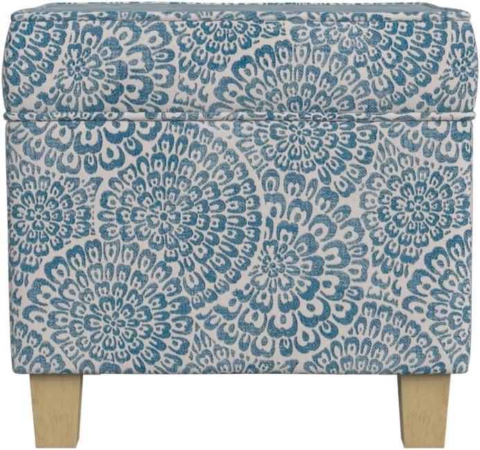 imageHomePop Small Square Storage Ottoman with LiftOff Top Gray and Cream Stripe Fabric Upholstered Accent Footrest Stool with Wood Legs for Living Room Bedroom EntrywayBlue and Cream Modern Floral