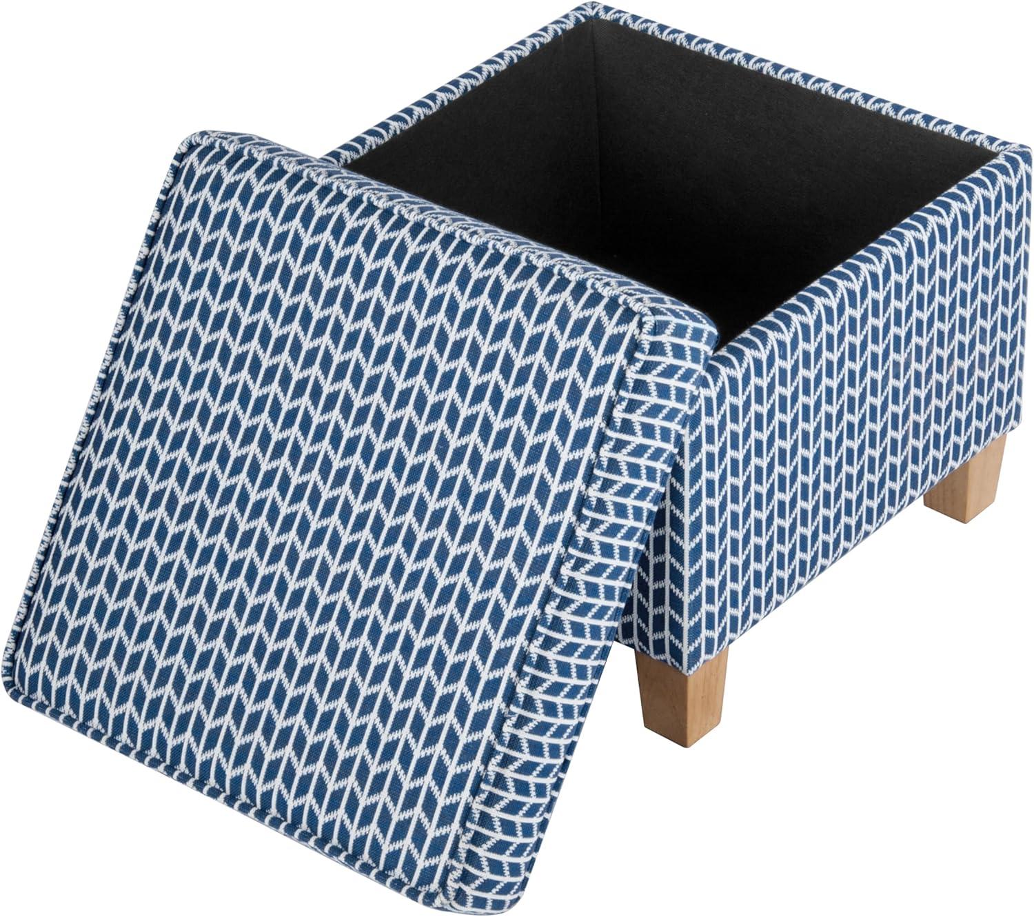 imageHomePop Small Square Storage Ottoman with LiftOff Top Gray and Cream Stripe Fabric Upholstered Accent Footrest Stool with Wood Legs for Living Room Bedroom EntrywayBlue Chevron Print