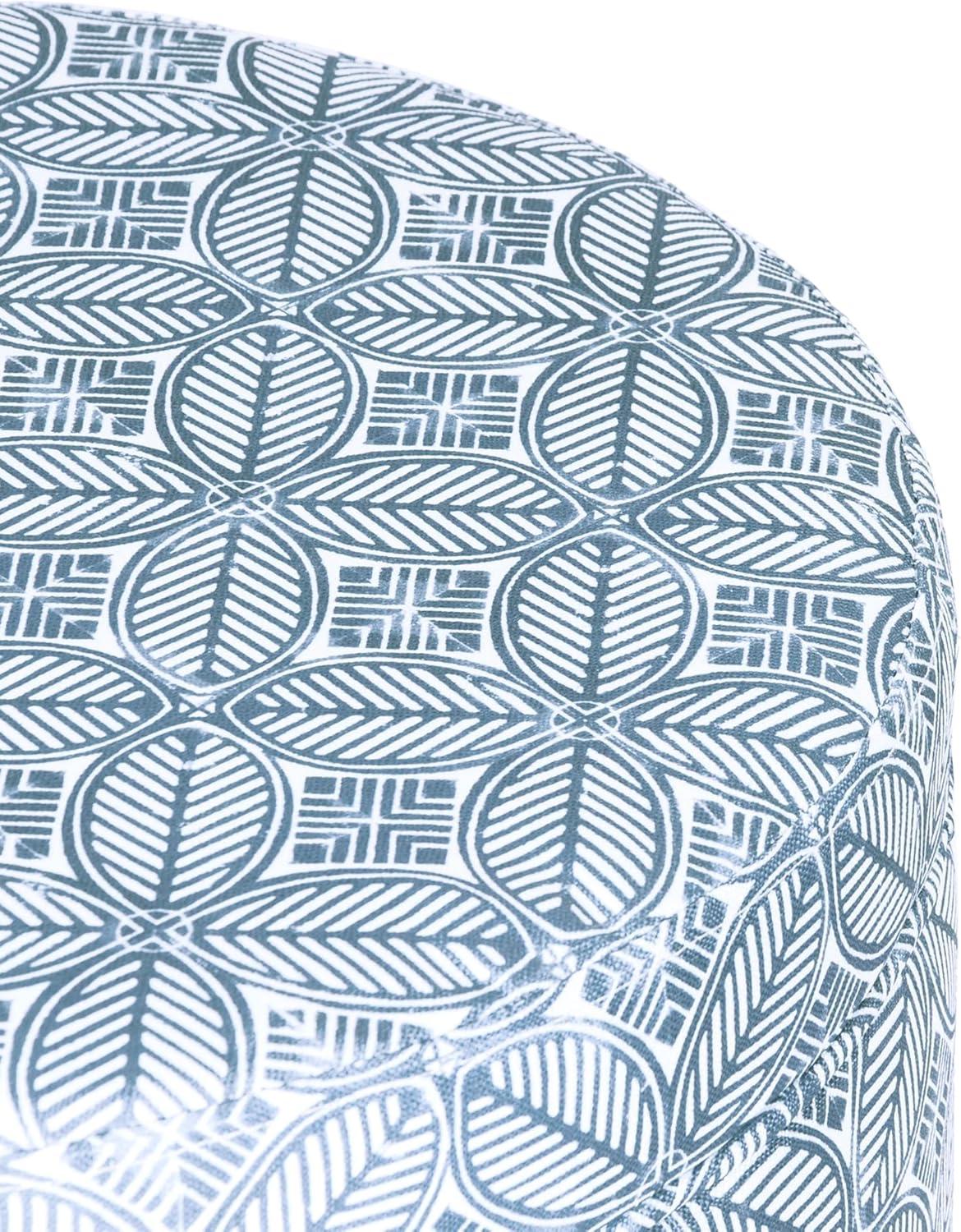 imageHomepop Home Decor Upholstered Round Storage Ottoman Ottoman with Storage for Living Room amp Bedroom White Woven StripeBlue Indigo Print