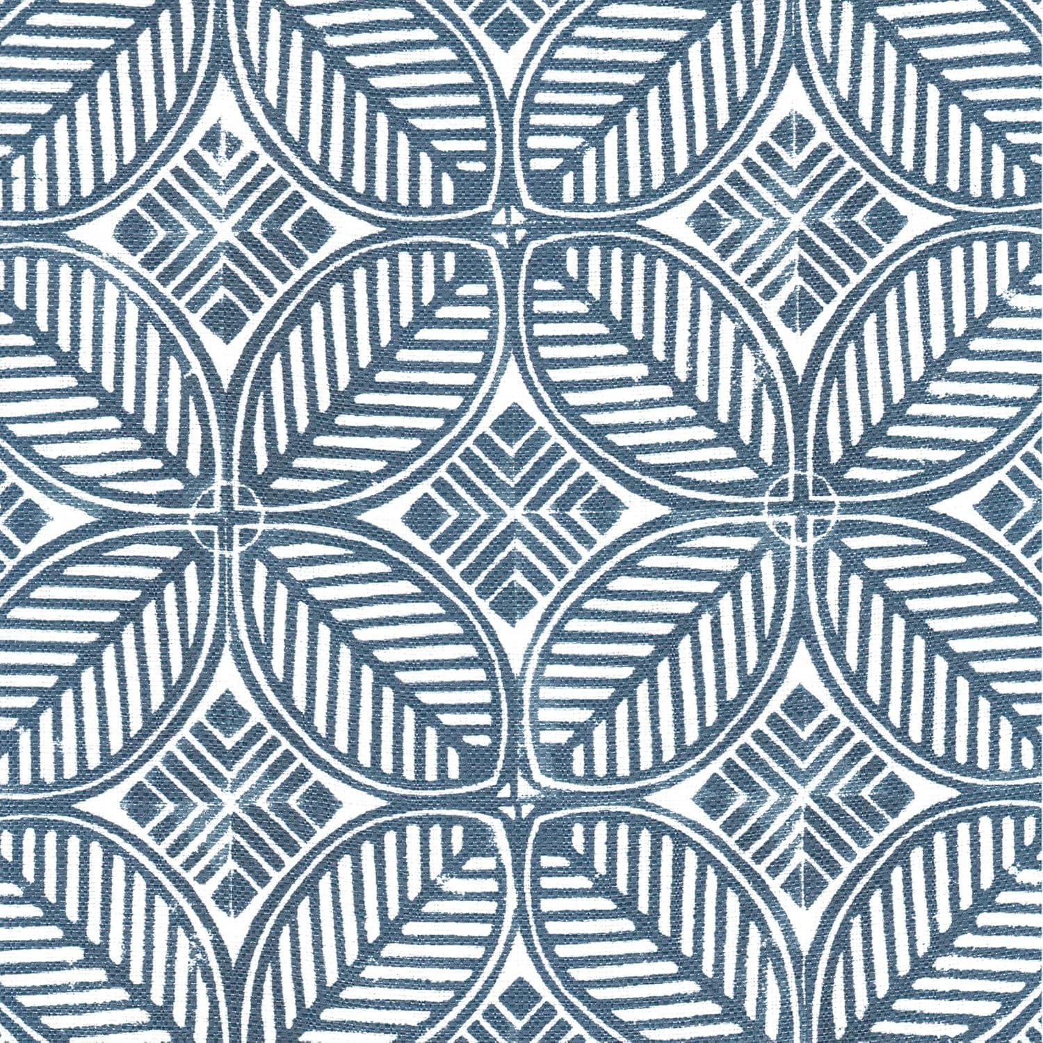 imageHomepop Home Decor Upholstered Round Storage Ottoman Ottoman with Storage for Living Room amp Bedroom White Woven StripeBlue Indigo Print