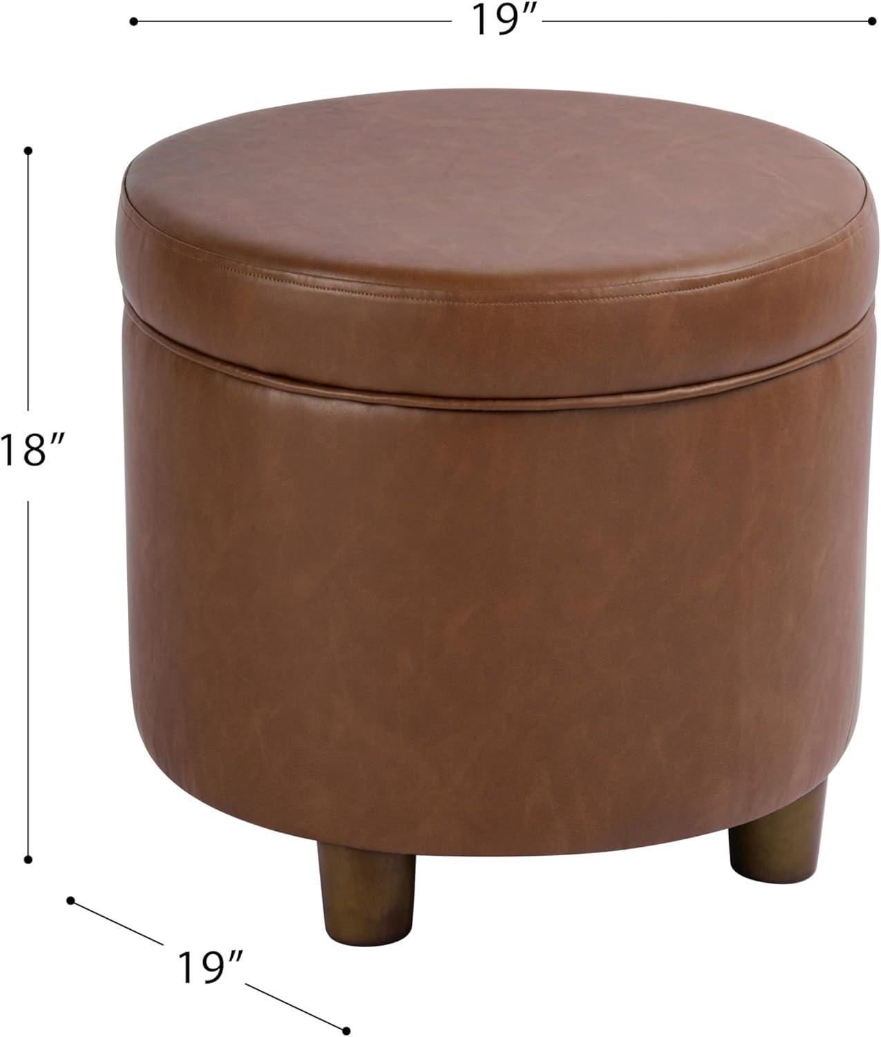 imageHomepop Home Decor Upholstered Round Storage Ottoman Ottoman with Storage for Living Room amp Bedroom White Woven StripeChestnut Brown Faux Leather