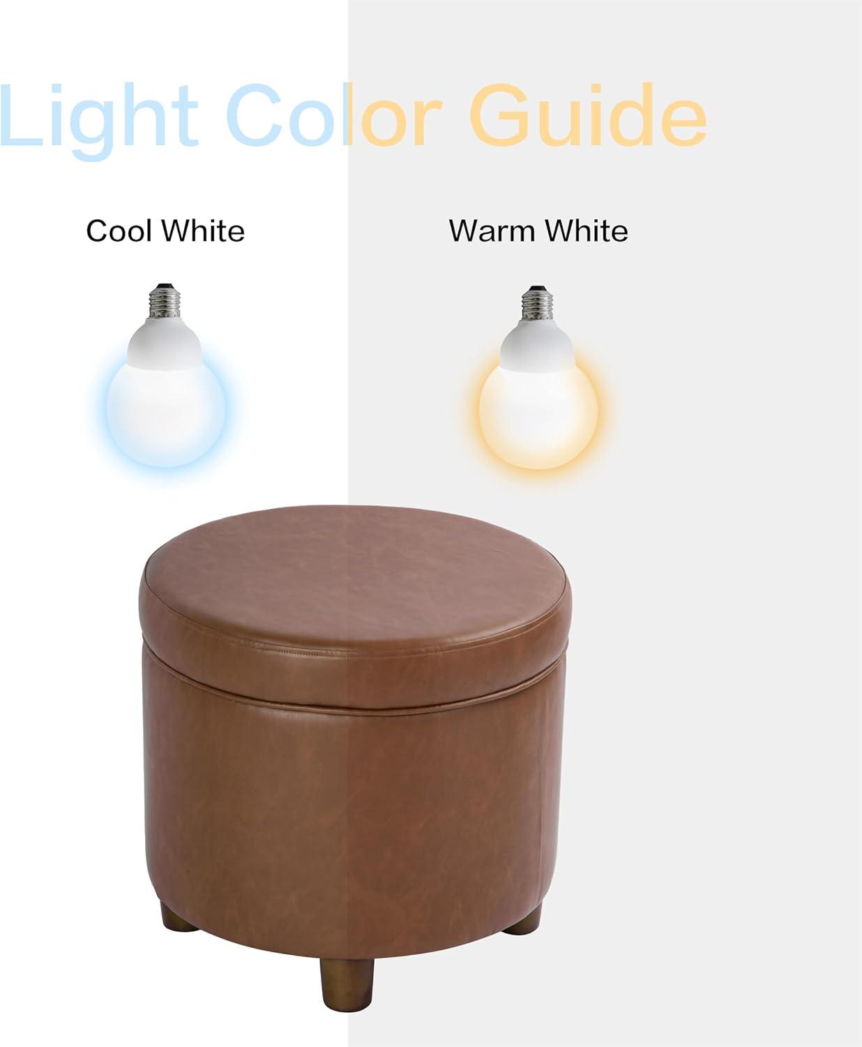 imageHomepop Home Decor Upholstered Round Storage Ottoman Ottoman with Storage for Living Room amp Bedroom White Woven StripeChestnut Brown Faux Leather