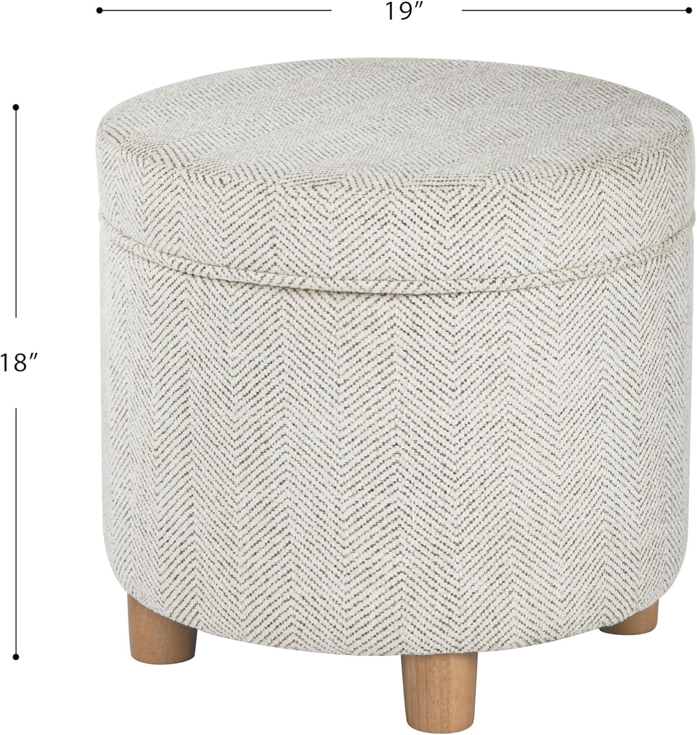 imageHomepop Home Decor Upholstered Round Storage Ottoman Ottoman with Storage for Living Room amp Bedroom White Woven StripeCream Chevron Woven