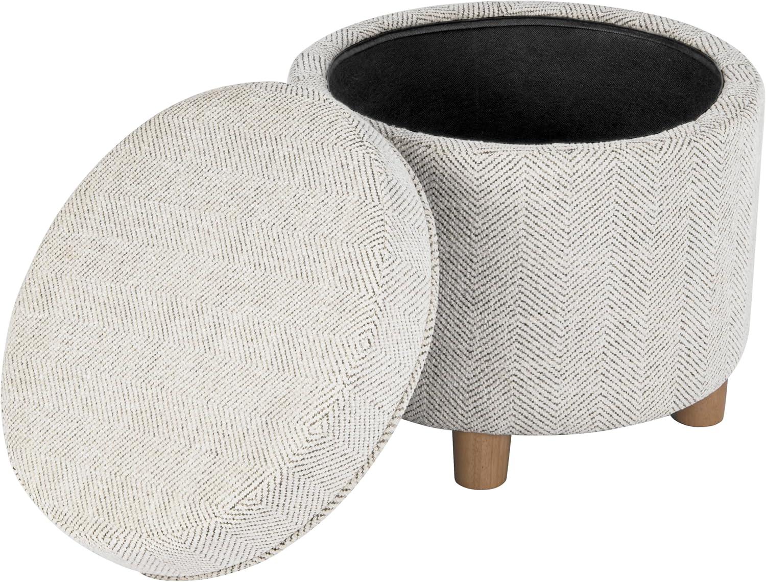 imageHomepop Home Decor Upholstered Round Storage Ottoman Ottoman with Storage for Living Room amp Bedroom White Woven StripeCream Chevron Woven
