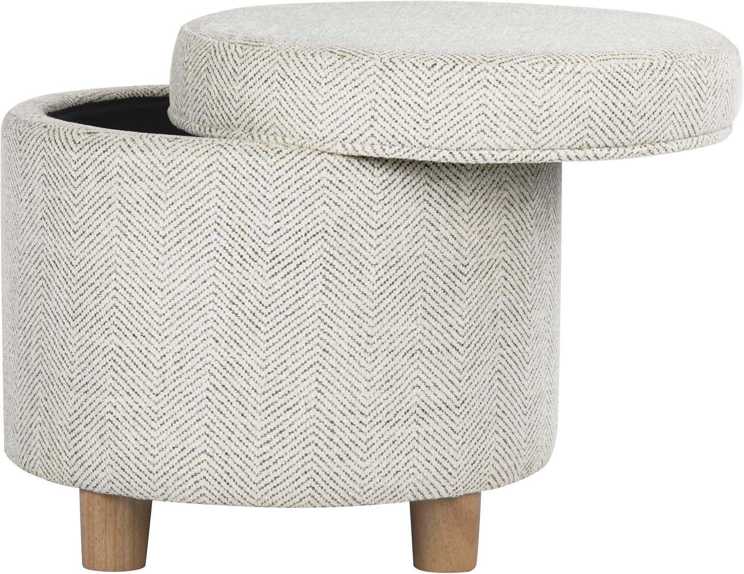 imageHomepop Home Decor Upholstered Round Storage Ottoman Ottoman with Storage for Living Room amp Bedroom White Woven StripeCream Chevron Woven