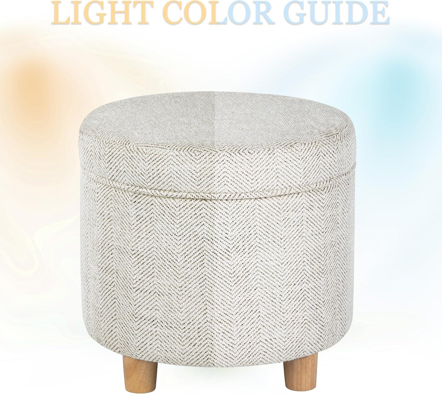 imageHomepop Home Decor Upholstered Round Storage Ottoman Ottoman with Storage for Living Room amp Bedroom White Woven StripeCream Chevron Woven