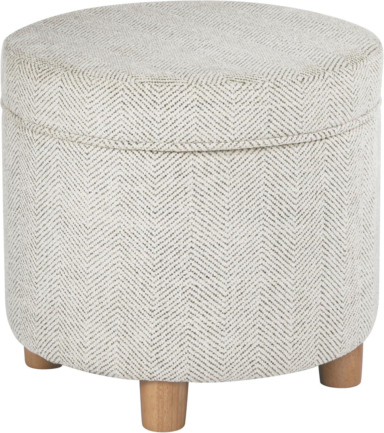 imageHomepop Home Decor Upholstered Round Storage Ottoman Ottoman with Storage for Living Room amp Bedroom White Woven StripeCream Chevron Woven
