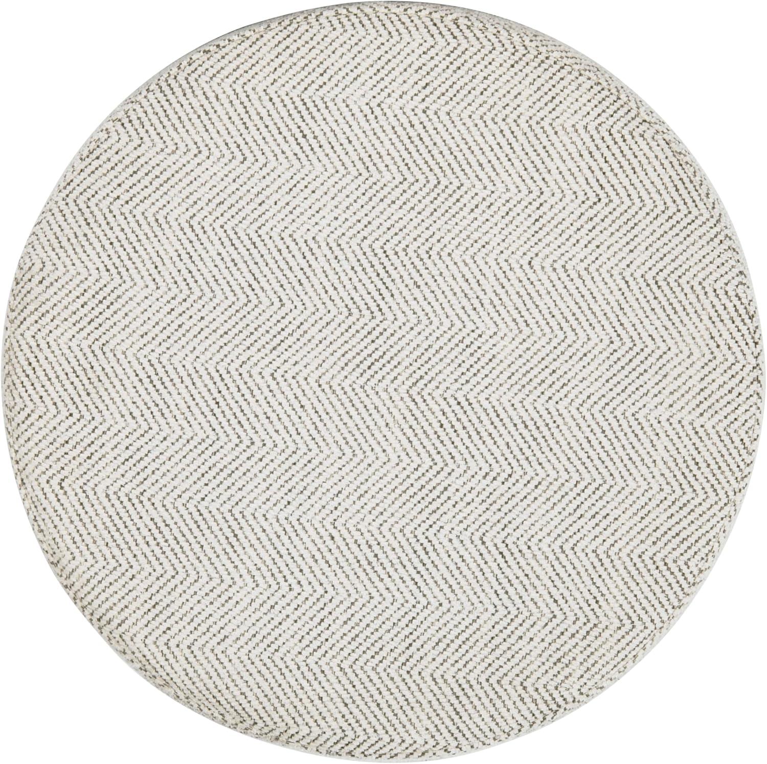 imageHomepop Home Decor Upholstered Round Storage Ottoman Ottoman with Storage for Living Room amp Bedroom White Woven StripeCream Chevron Woven