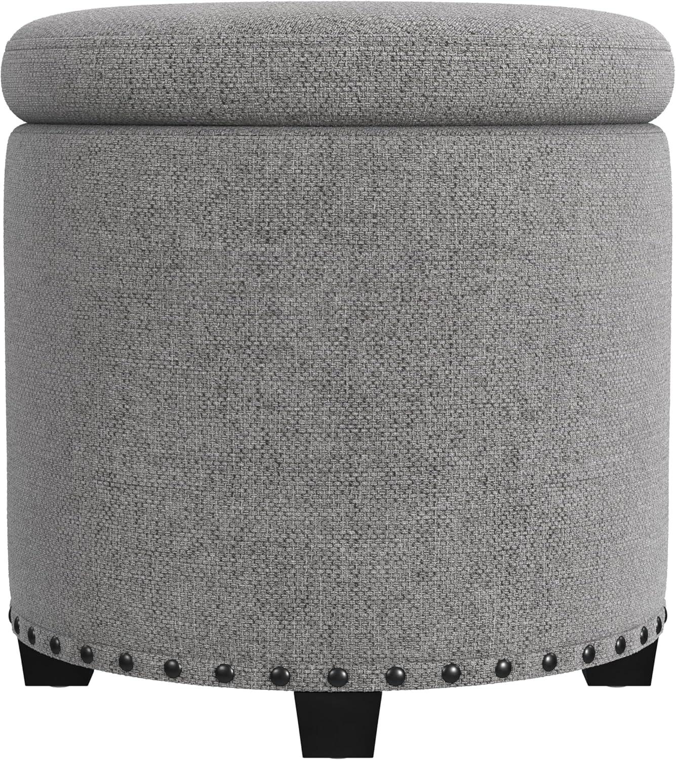 imageHomepop Home Decor Upholstered Round Storage Ottoman Ottoman with Storage for Living Room amp Bedroom White Woven StripeGrey Woven