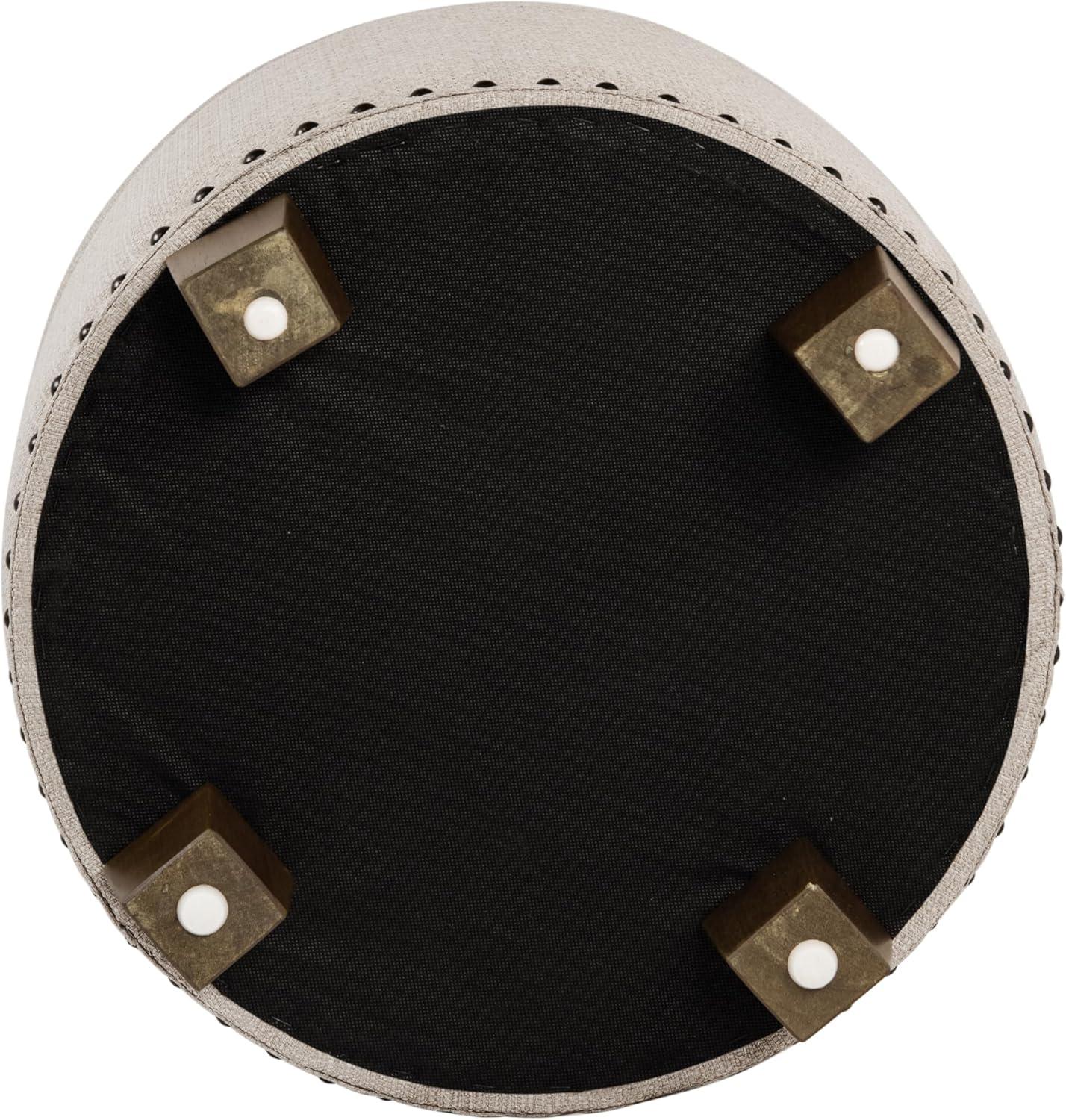 imageHomepop Home Decor Upholstered Round Storage Ottoman Ottoman with Storage for Living Room amp Bedroom White Woven StripeLight Brown Fabric