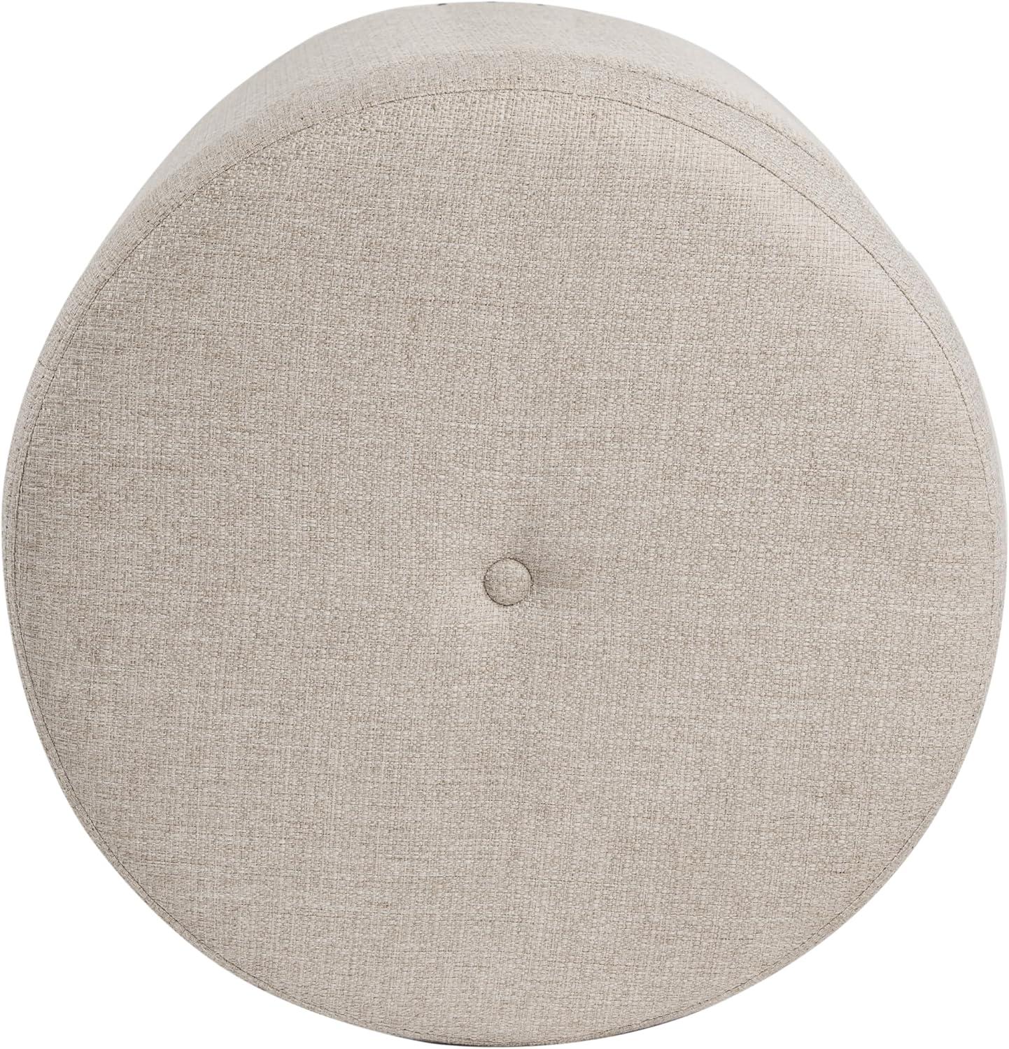 imageHomepop Home Decor Upholstered Round Storage Ottoman Ottoman with Storage for Living Room amp Bedroom White Woven StripeLight Brown Fabric