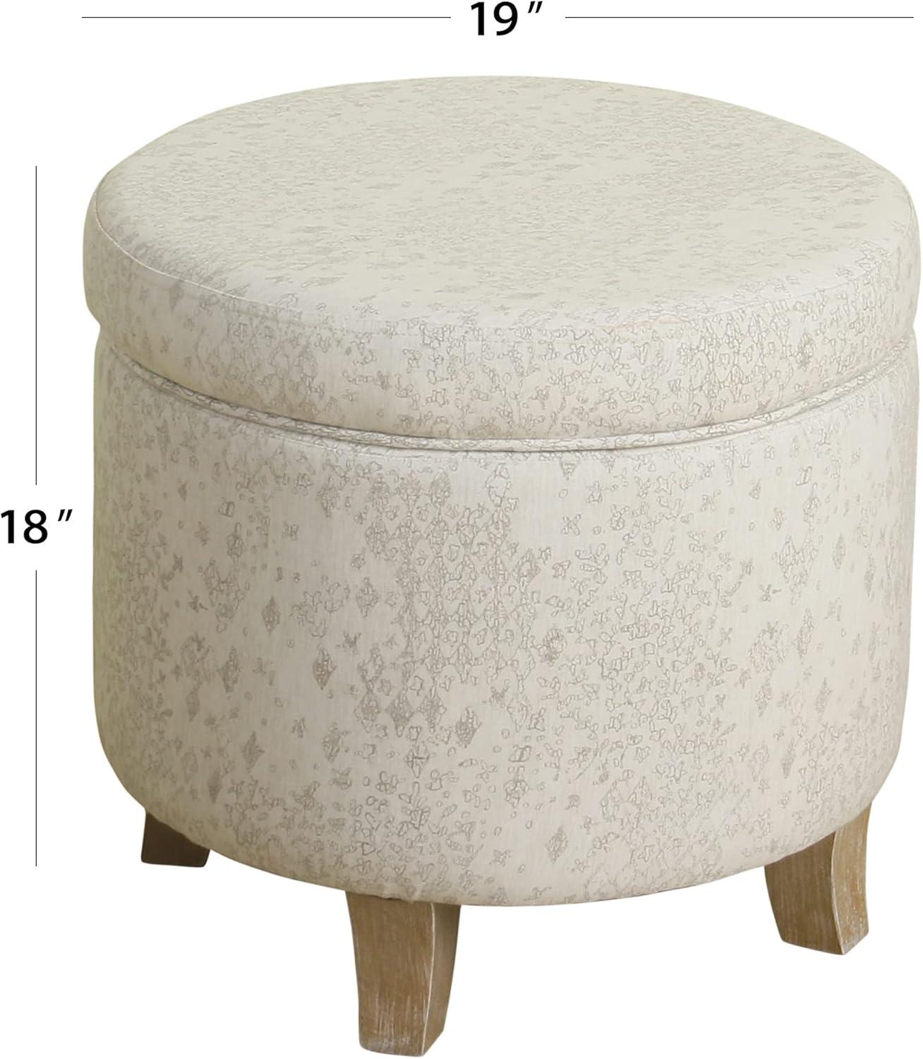 imageHomepop Home Decor Upholstered Round Storage Ottoman Ottoman with Storage for Living Room amp Bedroom White Woven StripeLinen