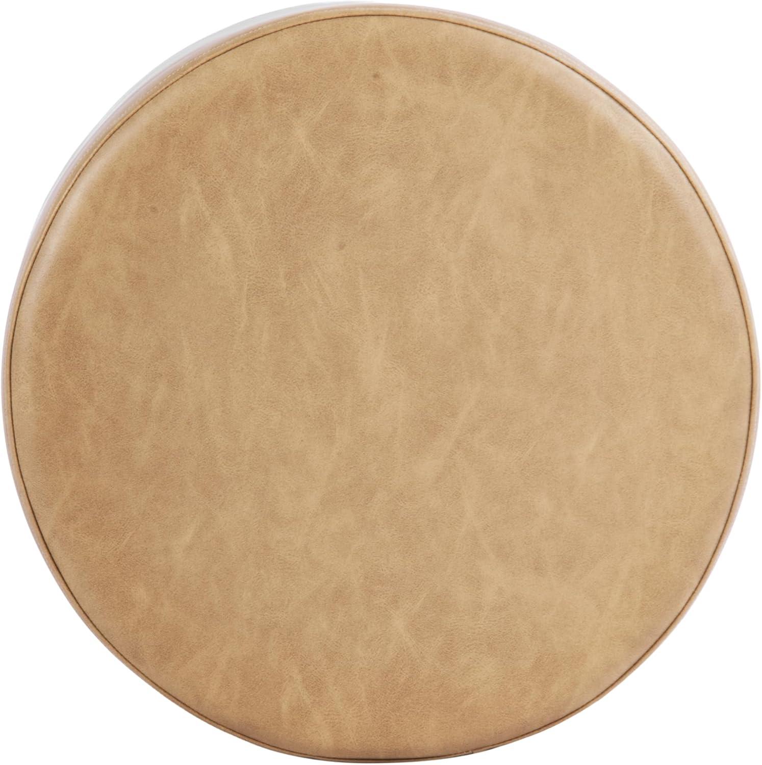 imageHomepop Home Decor Upholstered Round Storage Ottoman Ottoman with Storage for Living Room amp Bedroom White Woven StripeSand Faux Leather