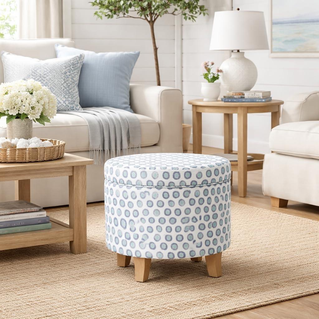imageHomepop Home Decor Upholstered Round Storage Ottoman Ottoman with Storage for Living Room amp Bedroom White Woven StripeSmall Green Medallion Ikat Print