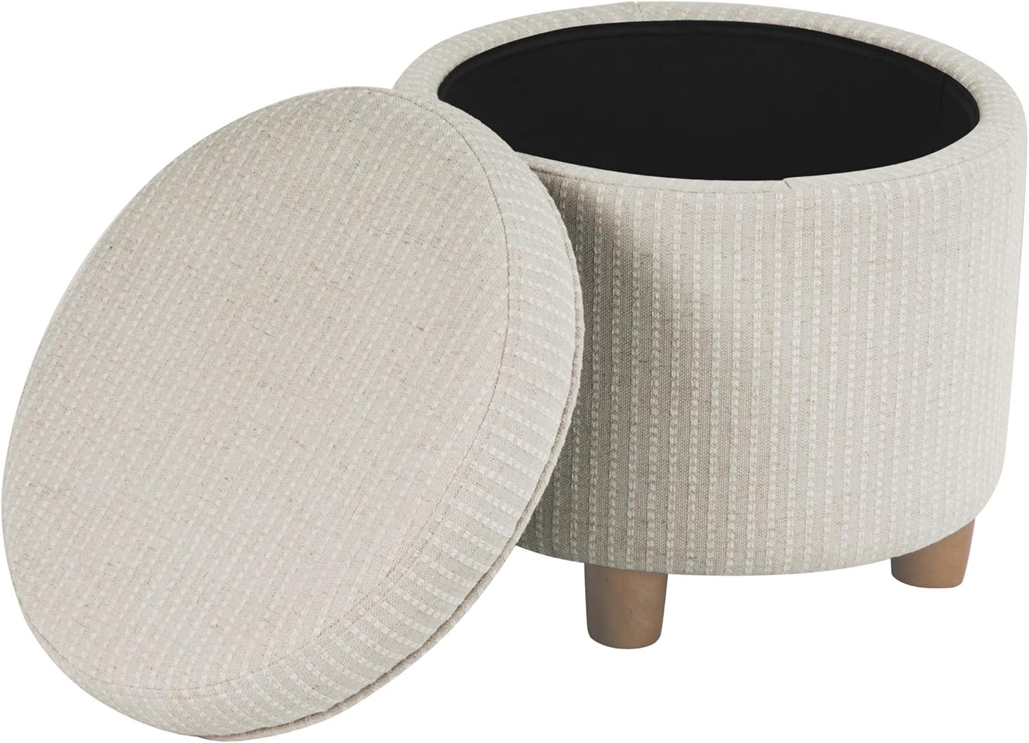imageHomepop Home Decor Upholstered Round Storage Ottoman Ottoman with Storage for Living Room amp Bedroom White Woven StripeWhite Woven Stripe