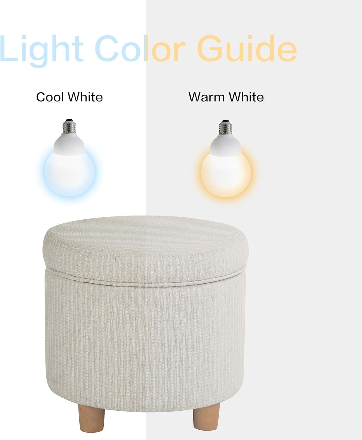 imageHomepop Home Decor Upholstered Round Storage Ottoman Ottoman with Storage for Living Room amp Bedroom White Woven StripeWhite Woven Stripe