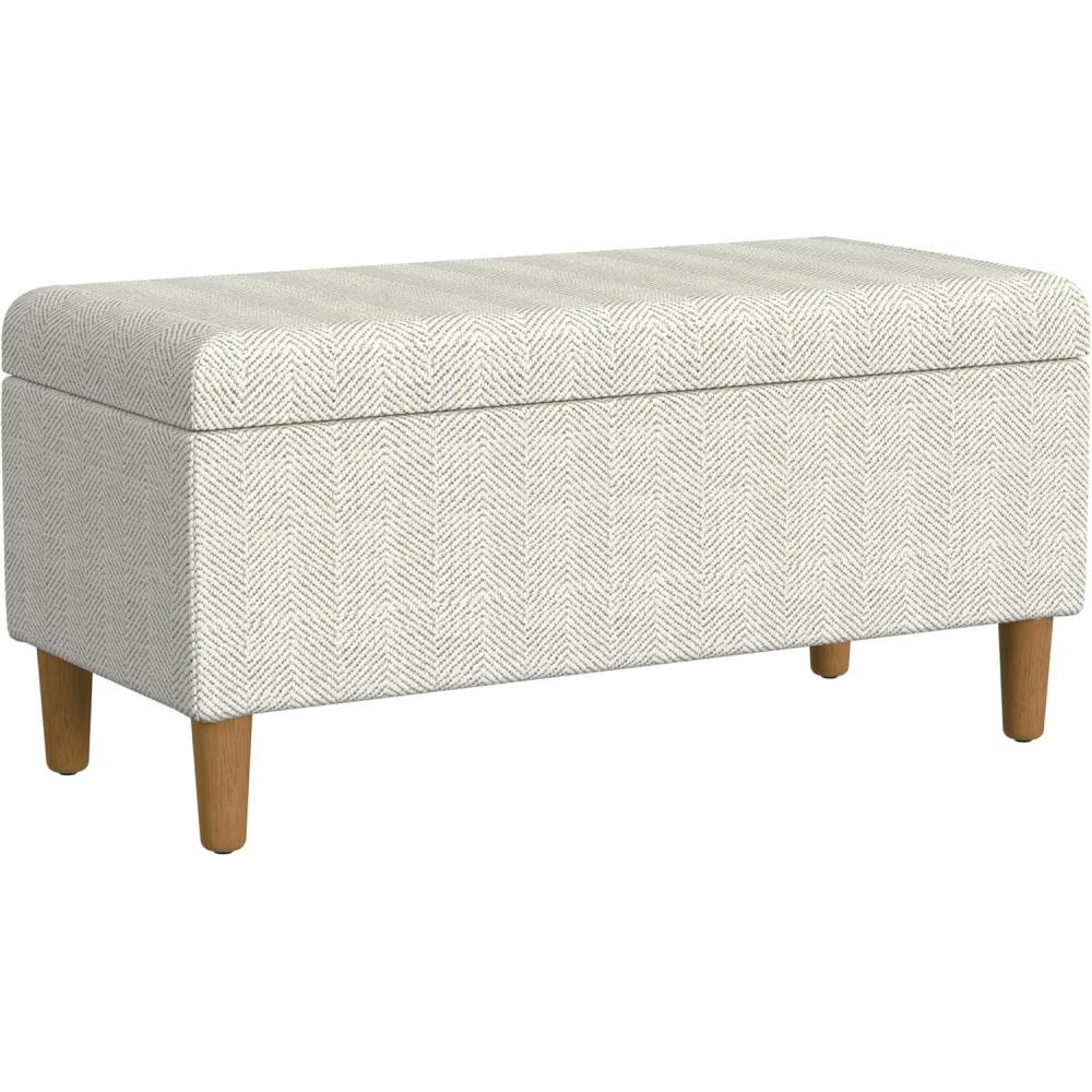 imageHomePop Large Decorative Storage Bench Blue Geometric PatternCream Chevron Woven