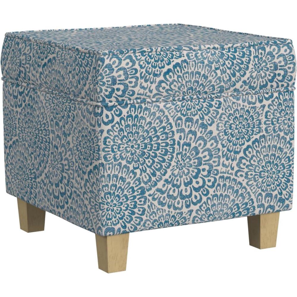 imageHomePop Small Square Storage Ottoman with LiftOff Top Gray and Cream Stripe Fabric Upholstered Accent Footrest Stool with Wood Legs for Living Room Bedroom EntrywayBlue and Cream Modern Floral