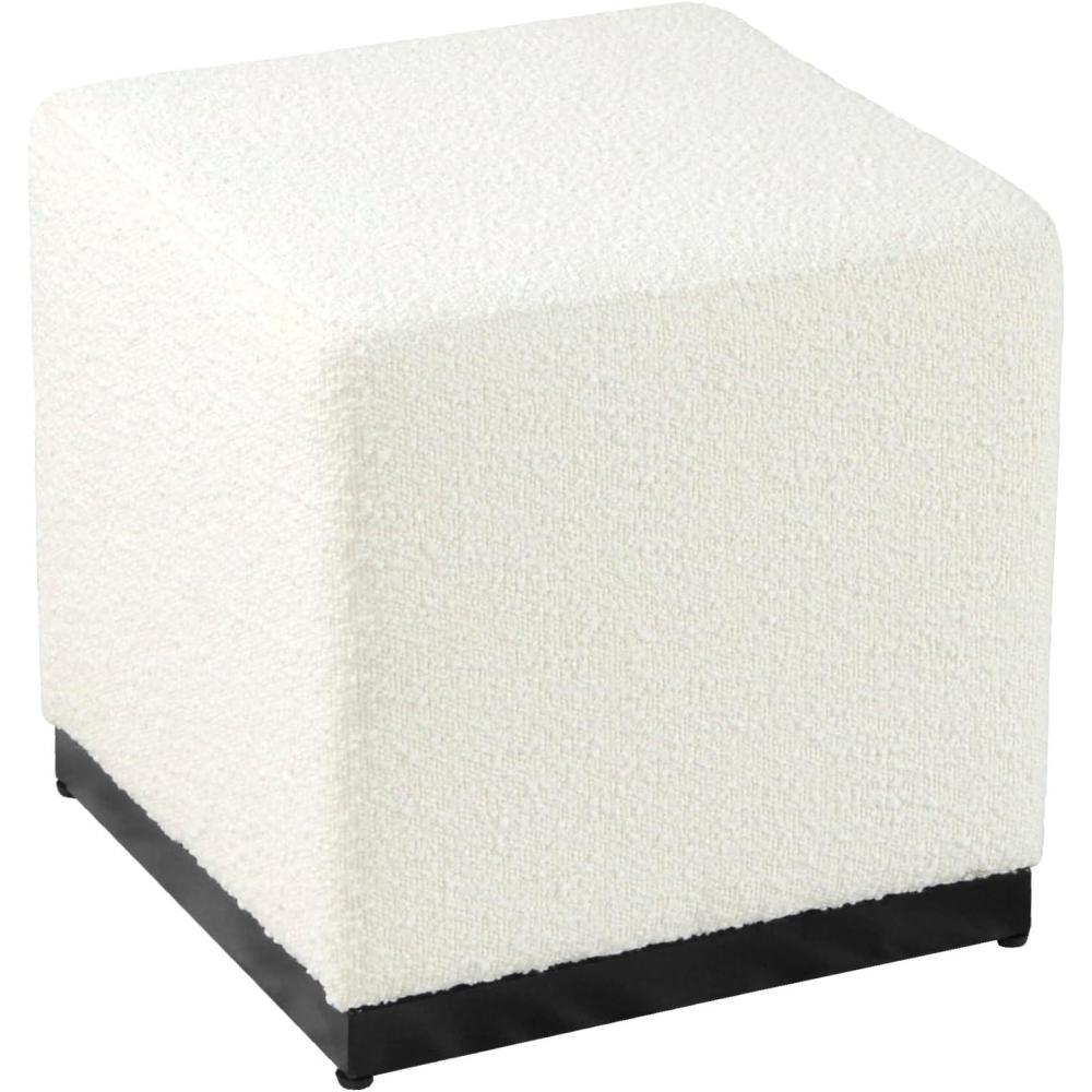 imageHomePop Small Square Storage Ottoman with LiftOff Top Gray and Cream Stripe Fabric Upholstered Accent Footrest Stool with Wood Legs for Living Room Bedroom EntrywayCream Boucle