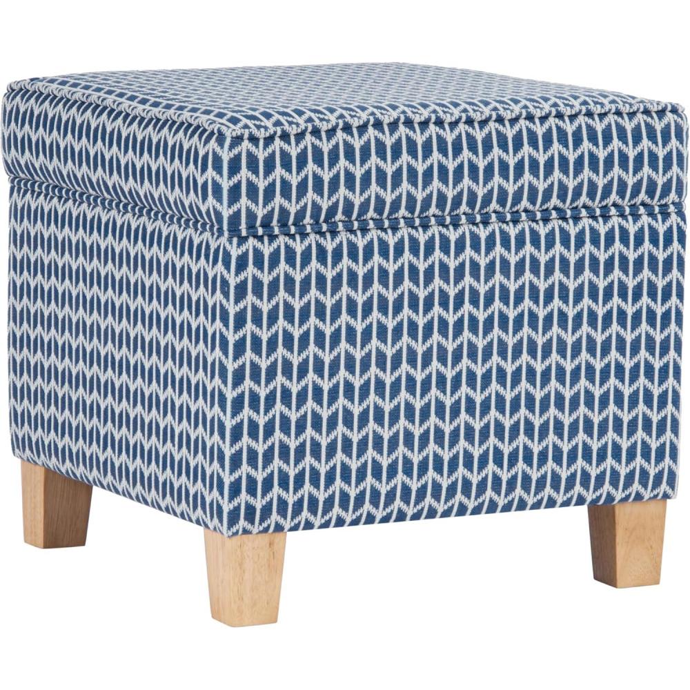 imageHomePop Small Square Storage Ottoman with LiftOff Top Gray and Cream Stripe Fabric Upholstered Accent Footrest Stool with Wood Legs for Living Room Bedroom EntrywayBlue Chevron Print