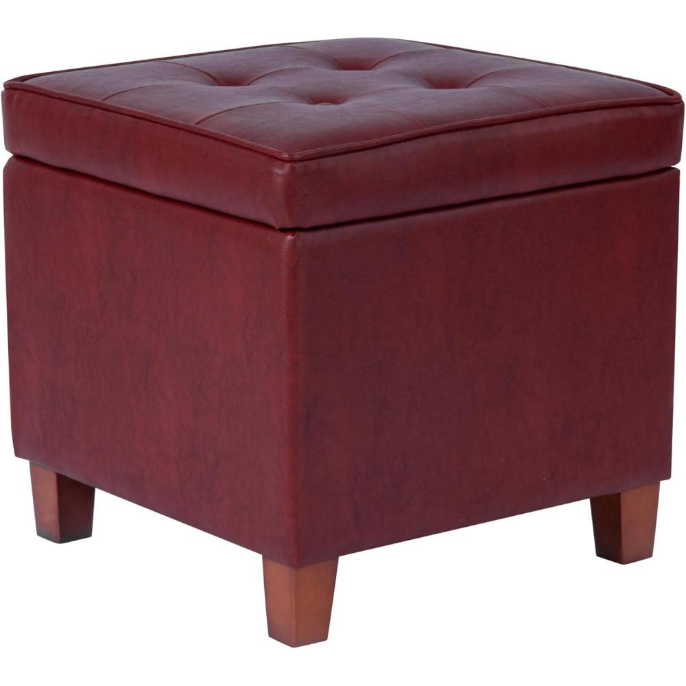 imageHomePop Small Square Storage Ottoman with LiftOff Top Gray and Cream Stripe Fabric Upholstered Accent Footrest Stool with Wood Legs for Living Room Bedroom EntrywayRed
