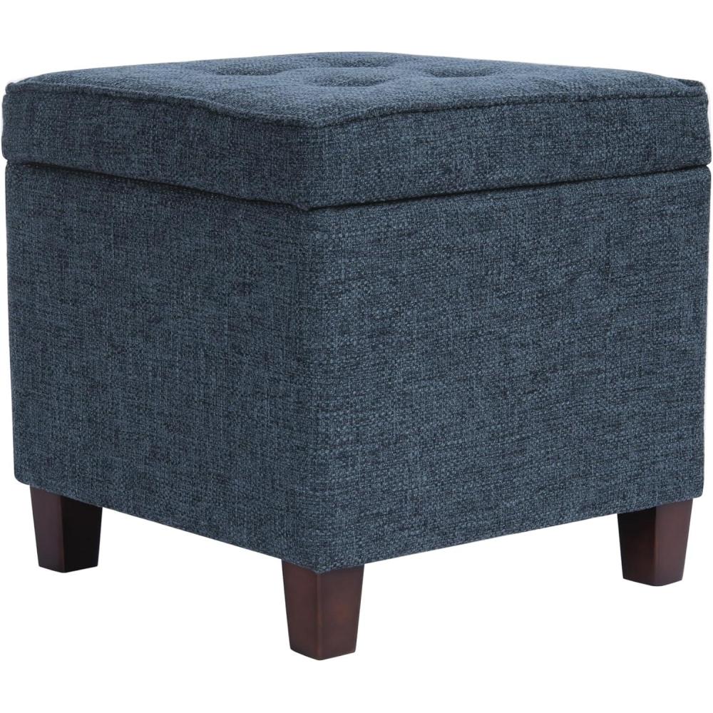 imageHomePop Small Square Storage Ottoman with LiftOff Top Gray and Cream Stripe Fabric Upholstered Accent Footrest Stool with Wood Legs for Living Room Bedroom EntrywayNavy