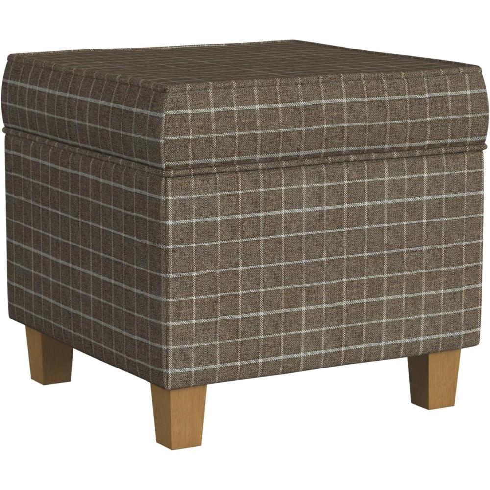 imageHomePop Small Square Storage Ottoman with LiftOff Top Gray and Cream Stripe Fabric Upholstered Accent Footrest Stool with Wood Legs for Living Room Bedroom EntrywayBrown Window Pane Fabric