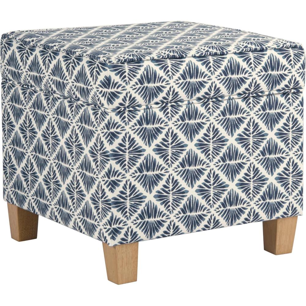 imageHomePop Small Square Storage Ottoman with LiftOff Top Gray and Cream Stripe Fabric Upholstered Accent Footrest Stool with Wood Legs for Living Room Bedroom EntrywayBlue Geometric Pattern