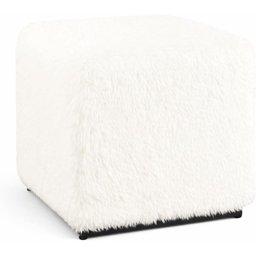 imageHomePop Small Square Storage Ottoman with LiftOff Top Gray and Cream Stripe Fabric Upholstered Accent Footrest Stool with Wood Legs for Living Room Bedroom EntrywayWhite Faux Fur