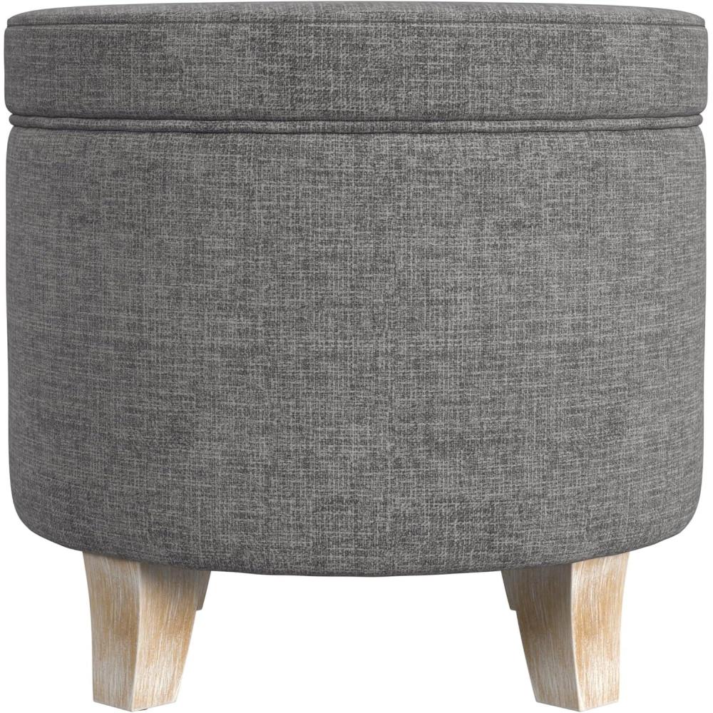 imageHomepop Home Decor Upholstered Round Storage Ottoman Ottoman with Storage for Living Room amp Bedroom White Woven StripeGray Woven
