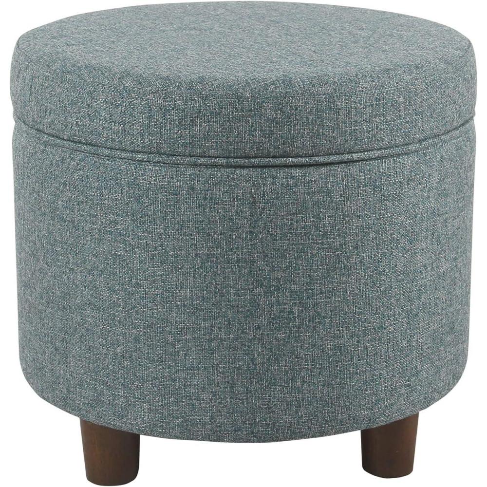 imageHomepop Home Decor Upholstered Round Storage Ottoman Ottoman with Storage for Living Room amp Bedroom White Woven StripeTeal