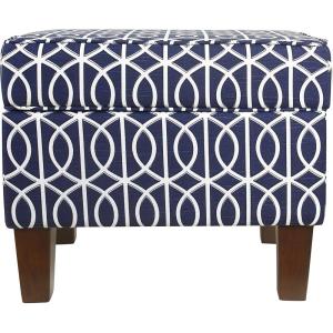 HomePop Home Decor |Upholstered Modern Rectangular Storage Ottoman | Hinged Lid Ottoman with Storage for Living Room & Bedroom, Blue Geometric Pattern(Blue Trellis)