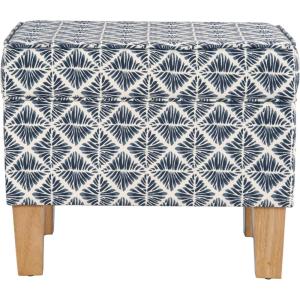 HomePop Home Decor |Upholstered Modern Rectangular Storage Ottoman | Hinged Lid Ottoman with Storage for Living Room & Bedroom, Blue Geometric Pattern(Blue Geometric Pattern)